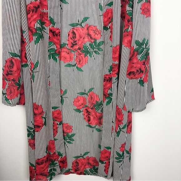 JORJA | Longline Duster Open Front Kimono Stripes & Roses Women’s Size Medium - Picture 4 of 8